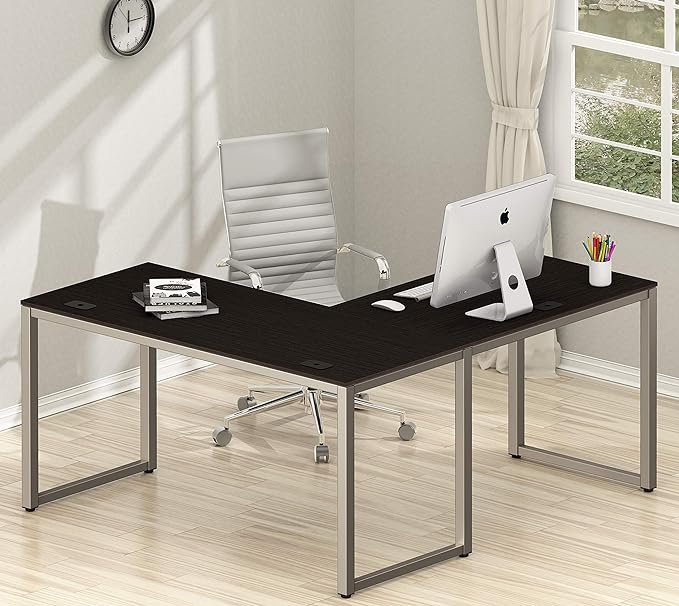SHW Home Office 55"x60" Large L Shaped Corner Desk, 24" Deep, Espresso - LeafyLoom