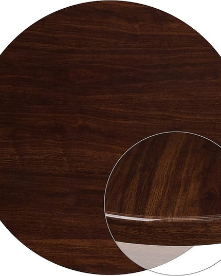 Flash Furniture Glenbrook 48'' Round High-Gloss Walnut Resin Table Top with 2'' Thick Drop-Lip - LeafyLoom