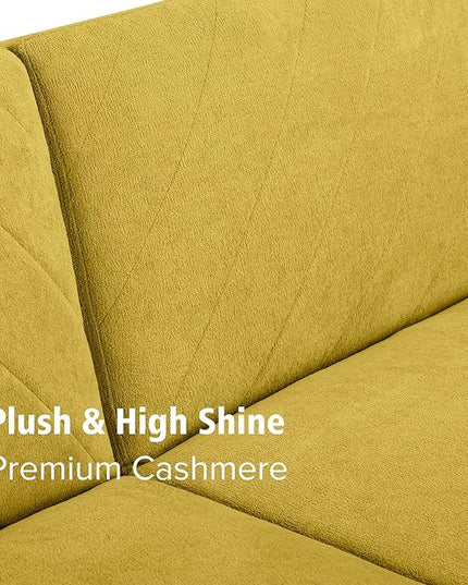 Folding Futon Sofa Tapered Wood Legs,Modern Space Saving Couch,Easily Converts to Single Bed,Easy Assembly,Multi-Functional Loveseat Ideal for Small Home Living Room,Yellow, 76" - LeafyLoom