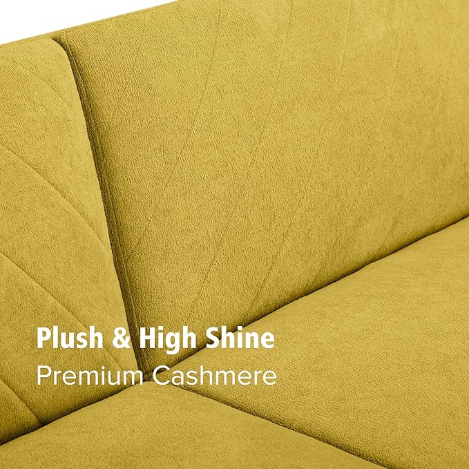 Folding Futon Sofa Tapered Wood Legs,Modern Space Saving Couch,Easily Converts to Single Bed,Easy Assembly,Multi-Functional Loveseat Ideal for Small Home Living Room,Yellow, 76" - LeafyLoom