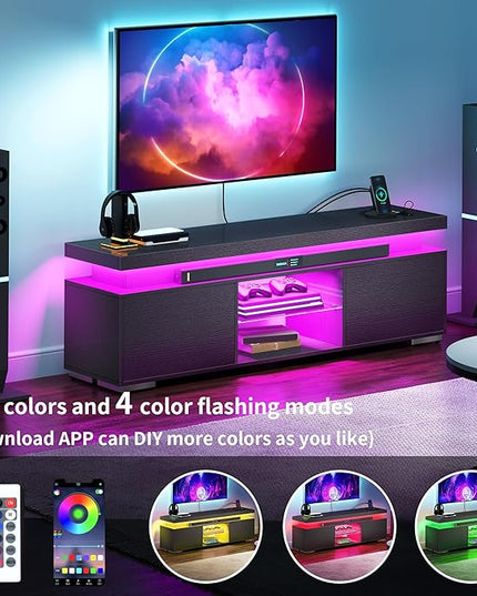 YITAHOME TV Stands for Living Room, 65 55 50 inch TV Stand, Modern Entertainment Center w/Power Outlets, LED Television Stands with Storage, Wood TV Stand, Gaming Media Stand, Black - LeafyLoom