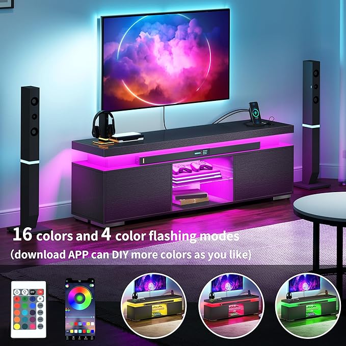 YITAHOME TV Stands for Living Room, 65 55 50 inch TV Stand, Modern Entertainment Center w/Power Outlets, LED Television Stands with Storage, Wood TV Stand, Gaming Media Stand, Black - LeafyLoom