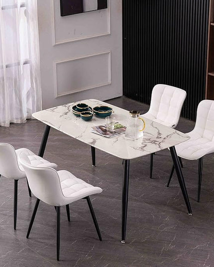 YOUTASTE White Dining Chairs Set of 2 PU Leather Upholstered Modern Armless Dining Room Chair with Back Metal Legs Kitchen Dinner Accent Guest Chairs for Vanity Reception Waiting Room - LeafyLoom