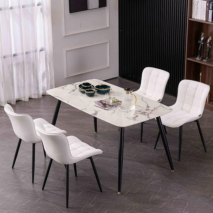 YOUTASTE White Dining Chairs Set of 2 PU Leather Upholstered Modern Armless Dining Room Chair with Back Metal Legs Kitchen Dinner Accent Guest Chairs for Vanity Reception Waiting Room - LeafyLoom