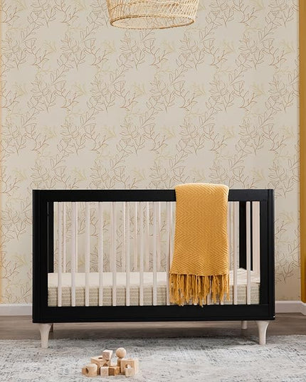 Babyletto Lolly 3-in-1 Convertible Crib with Toddler Bed Conversion Kit in Black and Washed Natural, Greenguard Gold Certified - LeafyLoom