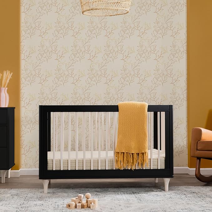 Babyletto Lolly 3-in-1 Convertible Crib with Toddler Bed Conversion Kit in Black and Washed Natural, Greenguard Gold Certified - LeafyLoom