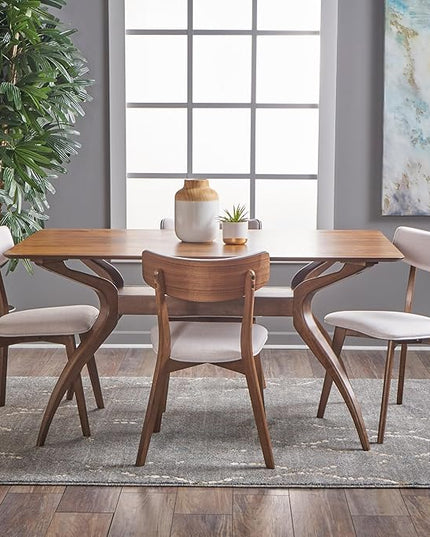 Christopher Knight Home Nissie Mid-Century Wood Dining Set with Fabric Chairs, 5-Pcs Set, Natural Walnut Finish / Light Beige - LeafyLoom