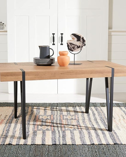 SAFAVIEH Home Collection Alyssa Mid-Century Rustic Industrial Brown Dining Room Table DTB7000D, 0, Natural/Black - LeafyLoom