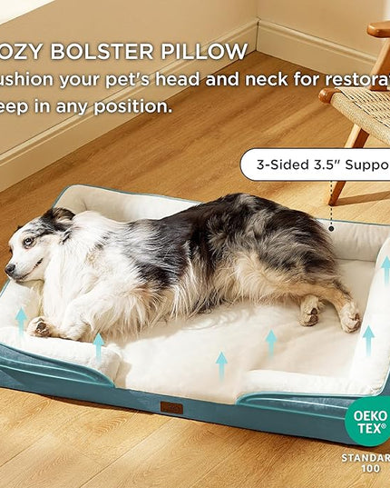 Bedsure XXL Orthopedic Dog Bed - Washable Great Dane Dog Sofa Beds for Giant Dogs, Supportive Foam Pet Couch Bed with Removable Washable Cover, Waterproof Lining and Nonskid Bottom, Blue BEDSURE