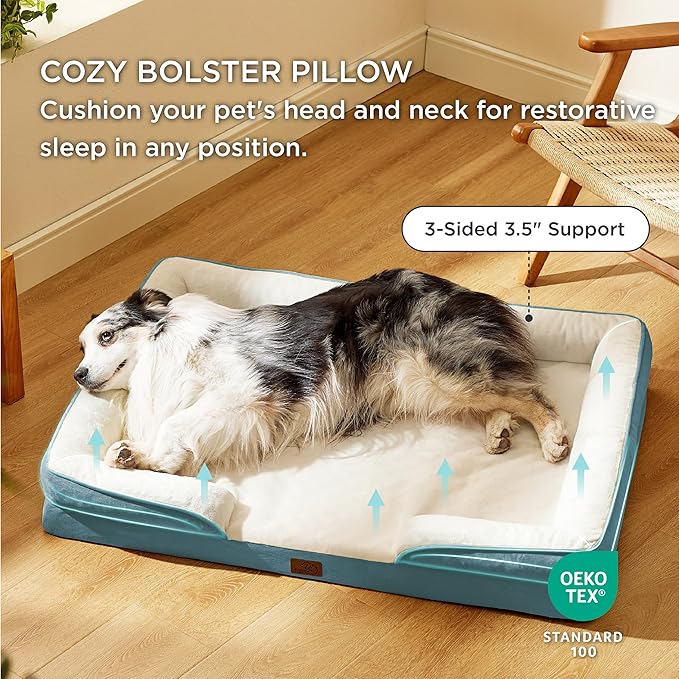 Bedsure XXL Orthopedic Dog Bed - Washable Great Dane Dog Sofa Beds for Giant Dogs, Supportive Foam Pet Couch Bed with Removable Washable Cover, Waterproof Lining and Nonskid Bottom, Blue BEDSURE