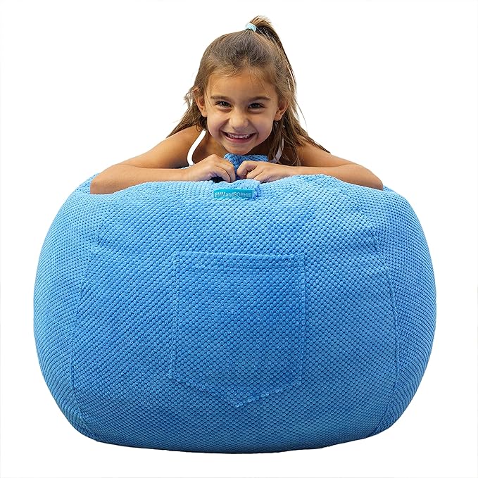 EMMandSOPHIE Kids Bean Bag Chair - Bean Bag Chair Kids- Toddler Bean Bag Chair- Bean Bag Stuffed Animal Storage -Bean Bag Chairs for Kids -Stuffed Animal Bean Bag Storage - Kid Bean Bag Chair - LeafyLoom