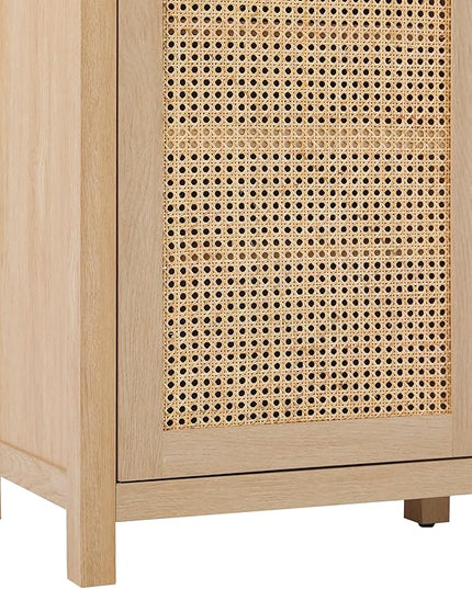 Walker Edison Boho Arched Rattan 2-Door Sideboard, 58 Inch, Coastal Oak - LeafyLoom