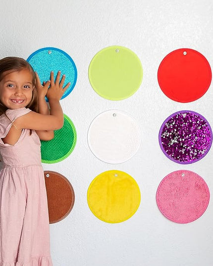 Sensory Mats Set - 9 Round 8.6-inch Sensory Tiles for Sensor Wall, Floor & More - Multi-Sensory Exploration Sensory Toys for Kids and Autistic Children - Sensory Room Equipment Play-Based Learning - LeafyLoom