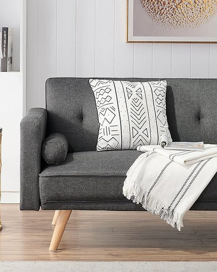 NicBex Sectional Couch Sofa with 2 Round Pillows Cotton Sofa Bed Cloud Couch for Living Room Furniture Sets with Adjustable Back, Modular Sofa for Living Room, Bedroom, Apartment,71.6" L, Dark Gray - LeafyLoom