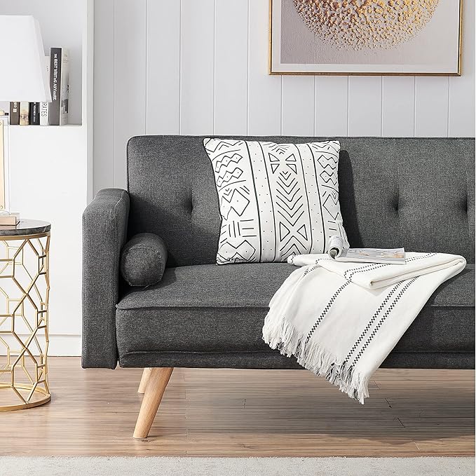 NicBex Sectional Couch Sofa with 2 Round Pillows Cotton Sofa Bed Cloud Couch for Living Room Furniture Sets with Adjustable Back, Modular Sofa for Living Room, Bedroom, Apartment,71.6" L, Dark Gray - LeafyLoom