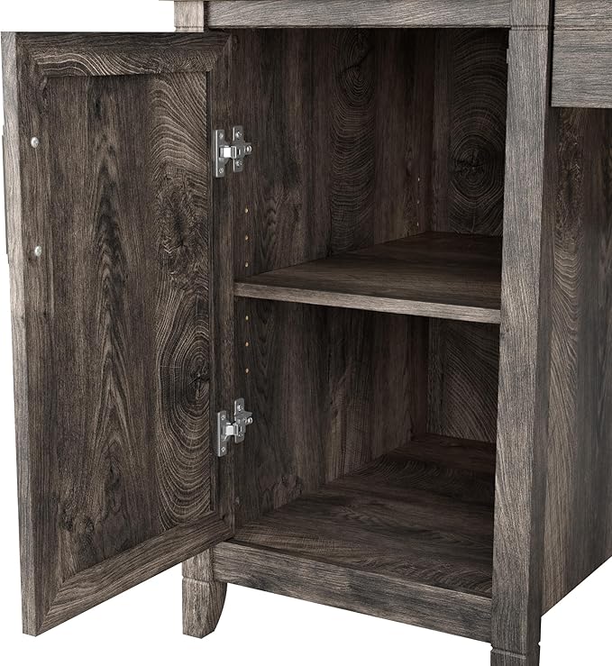 Bush Furniture Key West 54-Inch Computer Desk with Keyboard Tray and Storage, Dark Gray Hickory (KWD154GH-03) - LeafyLoom