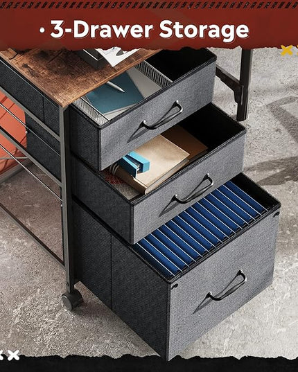 DEVAISE Mobile File Cabinet, Rolling Printer Stand with 3 Drawers, Fabric Vertical Filing Cabinet fits A4 or Letter Size for Home Office, Rustic Brown - LeafyLoom