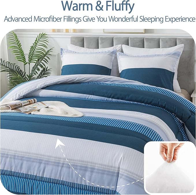 Andency Stripe Comforter Set Twin Size (66x90 Inch), 2 Pieces Navy Patchwork Striped Comforter, Soft Microfiber Down Alternative Comforter Bedding Set with Corner Loops - LeafyLoom