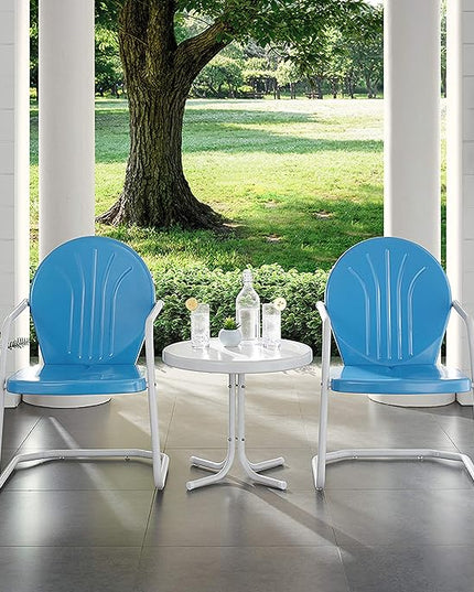 Crosley Furniture KO10004BL Griffith 3-Piece Retro Metal Outdoor Seating Set with Table and 2 Chairs, Sky Blue - LeafyLoom