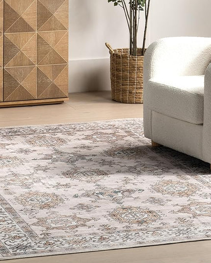 nuLOOM Finley Machine Washable Vintage Distressed Ultra Thin Area Rug, 8' x 10', Ivory - LeafyLoom