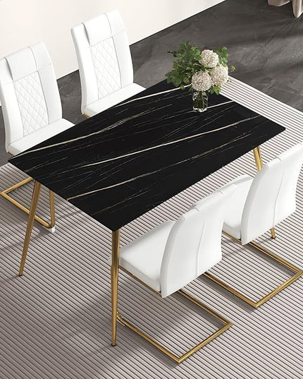 NicBex Modern Minimalist Rectangular Black Imitation Marble Dining Table 0.3 Inches Thick Gold Color Metal Legs Suitable for Kitchen, Dining Room, and Living Room, Black - LeafyLoom