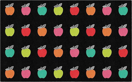 Flagship Carpets Schoolgirl Style Stylish Black & White Brights Apple Sit Spot Classroom Area Rug for Indoor Classroom Learning or Kid Bedroom Educational Play Mat, 7'6" x 12' - LeafyLoom