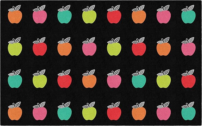 Flagship Carpets Schoolgirl Style Stylish Black & White Brights Apple Sit Spot Classroom Area Rug for Indoor Classroom Learning or Kid Bedroom Educational Play Mat, 7'6" x 12' - LeafyLoom