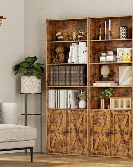 IRONCK Industrial Bookshelves and Bookcases with Doors Floor Standing 6 Shelf Display Storage Shelves 70 in Tall Bookcase for Home Office, Living Room - LeafyLoom