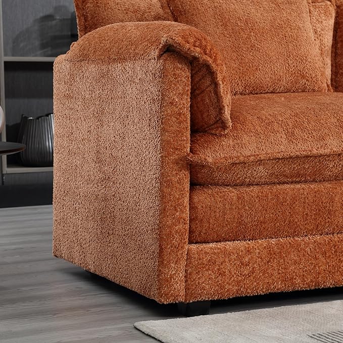 5 Seater L Shaped Convertible Modular Sectional Sofa with Reversible Chaise, Minimalist Oversized Sleeper Corner Couch,Chenille Upholstered Leisure Sofá for Living Room Office, Orange 112.2" - LeafyLoom