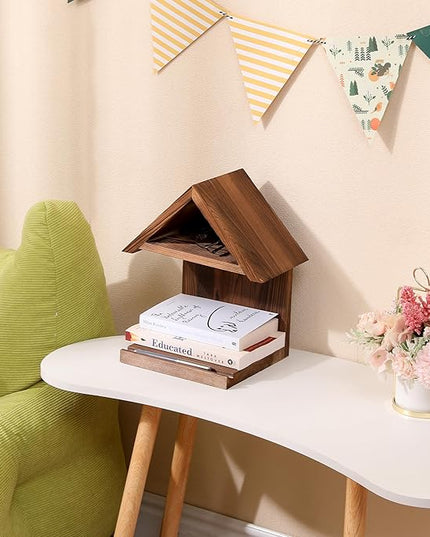 Floating Bedside Wood Bookshelf, Triangle Book Page Holder, Wooden Simple Bookcase for Bedroom Nightstand Library Office or Wall Decor Storage (Brown - LeafyLoom