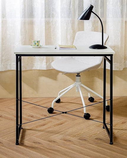 TEAMIX White Compact Computer Desk 32'' Study Writing Desk for Home Office Mini Laptop Desk with Hooks Small Spaces Heavy-Duty Steel Legs - LeafyLoom