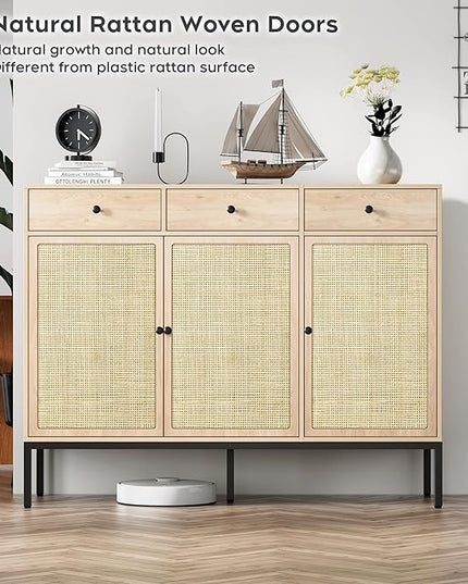 Brafab Rattan Cabinet Storage Sideboard Buffet Table Accent Console for Living Room Entryway Kitchen Dining Room 3 Drawers - LeafyLoom