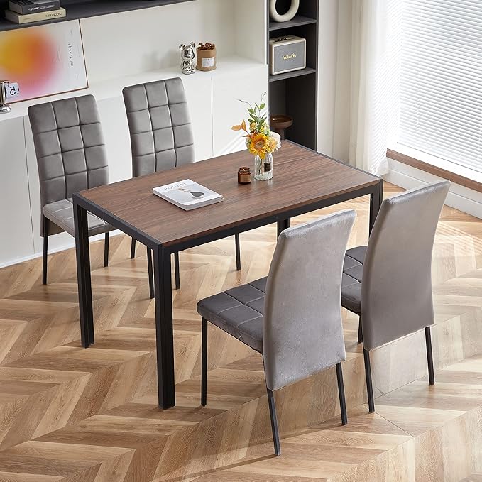 NicBex 47.24Inch Rectangular Dining Table,Modern Minimalist Kitchen Table with Creative Design Veneered for 4 to 6,Writing Table Desk,Dining Room Table for Kitchen,Meeting Room and Living Room,Walnut - LeafyLoom