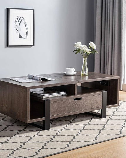 NicBex Coffee Table Wooden Lift Top Coffee Table with Storage Center Tables with Drawer and Shelf Lift Tabletop Dining Table for Living Room, Office, and Bedroom,46.75" W, Dark Brown - LeafyLoom