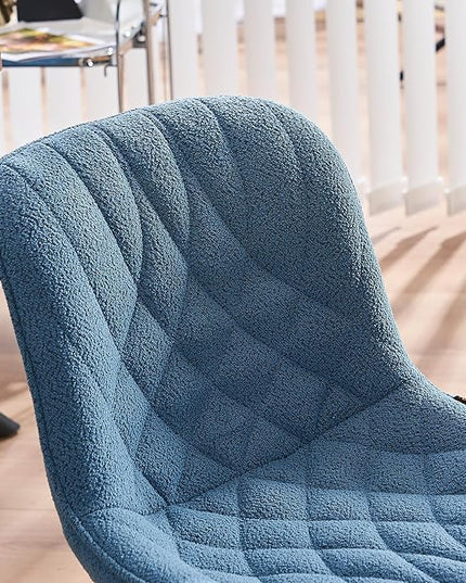 Mid Century Modern Dining Chairs Set of 2, Upholstered Dining Room Chairs with Sturdy Metal Legs, Boucle Armless Accent Side Chairs for Kitchen, Living Room, Lake Blue - LeafyLoom