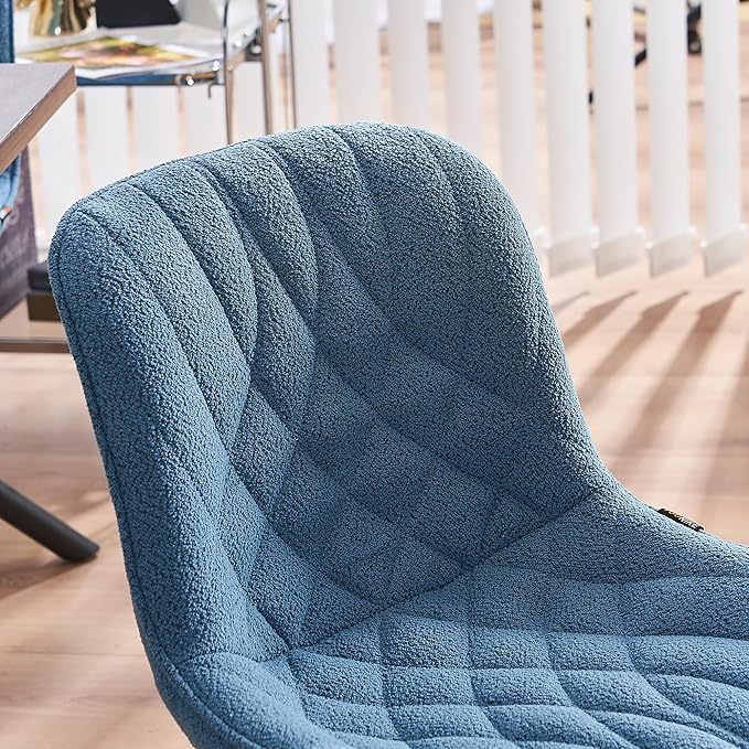 Mid Century Modern Dining Chairs Set of 2, Upholstered Dining Room Chairs with Sturdy Metal Legs, Boucle Armless Accent Side Chairs for Kitchen, Living Room, Lake Blue - LeafyLoom