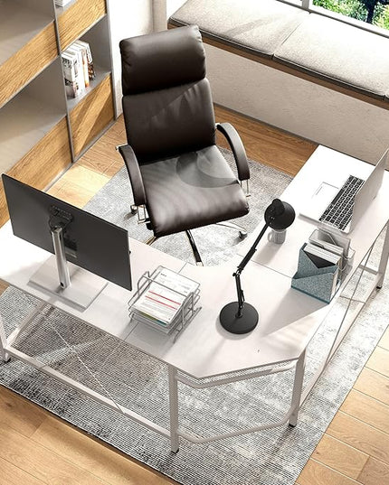 soges L Shaped Desk, 59inch L Desk Computer Corner Desk, Gaming Desk, Home Office Writing Desk, Space-Saving Workstation Desk, White - LeafyLoom