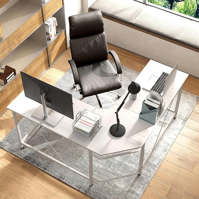soges L Shaped Desk, 59inch L Desk Computer Corner Desk, Gaming Desk, Home Office Writing Desk, Space-Saving Workstation Desk, White - LeafyLoom