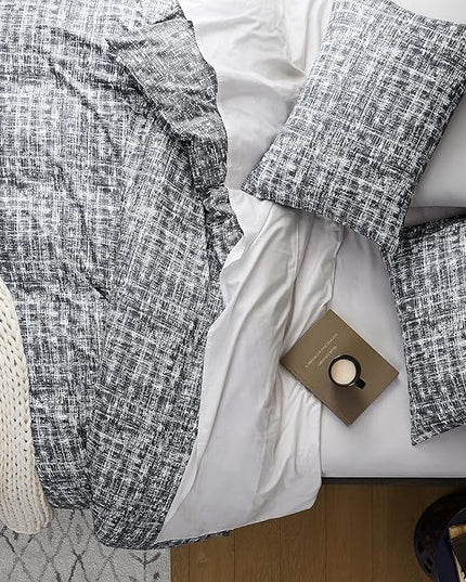 Hyde Lane Comforter King Size for Men, Grey Modern Farmhouse Aesthetic Soft Bedding Set, Masculine Plaid Lines Pattern Bed Sets for All Season, 3 Pieces includes 1 Comforter, 2 Shams (104"x 90") - LeafyLoom