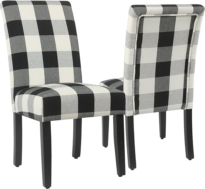 HomePop Classic Parsons Dining Chairs, Pack of 2, Black Plaid(Set of 2) - LeafyLoom