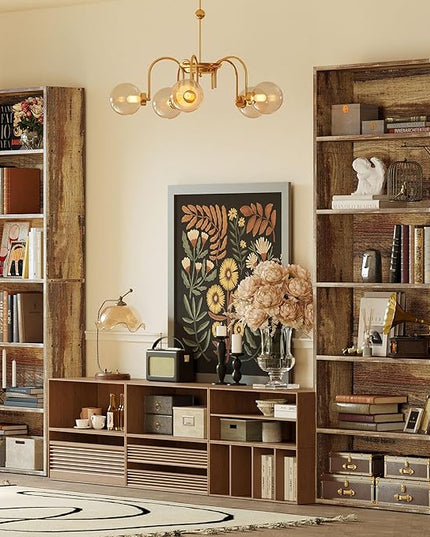 IRONCK Bookshelves and Bookcases Set of 2 Floor Standing 6 Tier Display Storage Shelves 70in Tall Bookcase Home Decor Furniture for Home Office, Living Room, Bed Room - LeafyLoom