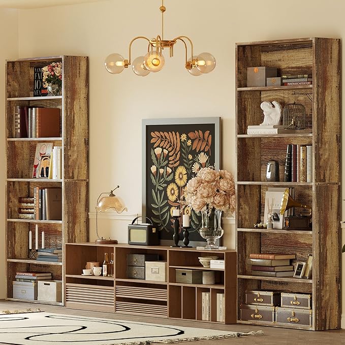 IRONCK Bookshelves and Bookcases Set of 2 Floor Standing 6 Tier Display Storage Shelves 70in Tall Bookcase Home Decor Furniture for Home Office, Living Room, Bed Room - LeafyLoom