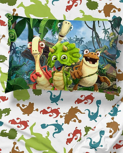 Jay Franco Gigantosaurus 4 Piece Toddler Bed Set – Bed Set includes Toddler Size Comforter & Sheet Set - Bedding Features Dinosaur Rocky, Bill, Tiny, & Mazu (Official Gigantosaurus Product) - LeafyLoom