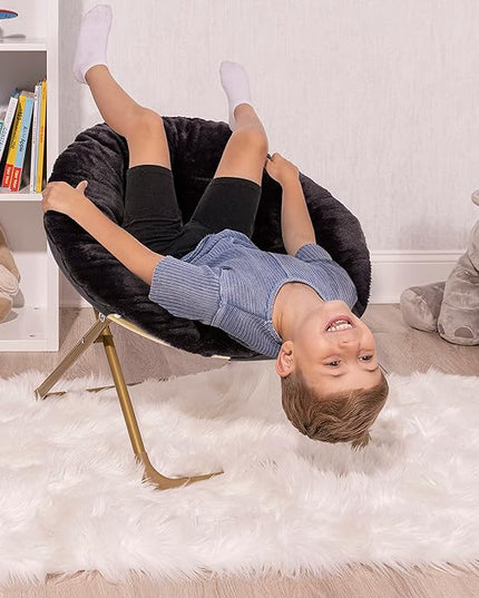 Milliard Mini Cozy Chair for Kids, Sensory Faux Fur Folding Saucer Chair for Toddlers, Black - LeafyLoom
