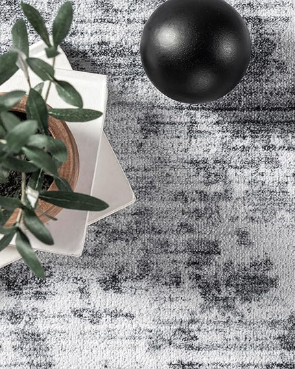 nuLOOM Alva Faded Abstract Machine Washable Ultra Thin Runner Rug, 2' 6" x 8', Light Grey - LeafyLoom