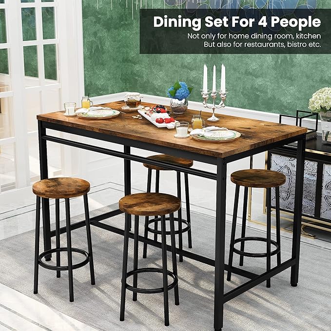 DKLGG Dinner Table Set for 4, Modern Kitchen Table and Chairs for 4 Wooden Top and Adjustable Metal Legs, Small Dining Room Table Set 5 Pieces Compact Design for Small Space - LeafyLoom