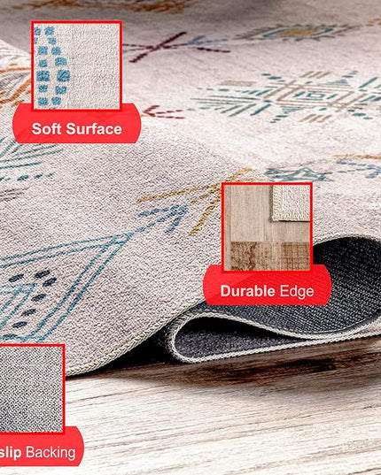 nuLOOM Kiya Machine Washable Moroccan Tribal Geometric Ultra Thin Area Rug, 3' x 5', Light Grey - LeafyLoom