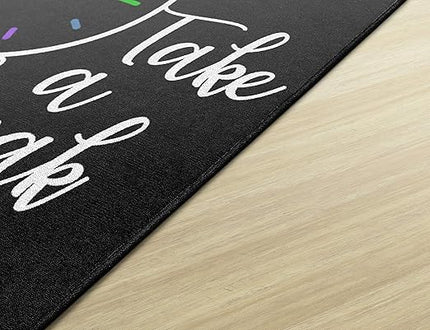 Flagship Carpets Take A Break Childrens Time Clock Classroom Entryway or Home Door Mat or Small Area Rug, 30" x 30", Black - LeafyLoom