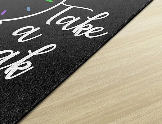 Flagship Carpets Take A Break Childrens Time Clock Classroom Entryway or Home Door Mat or Small Area Rug, 30" x 30", Black - LeafyLoom
