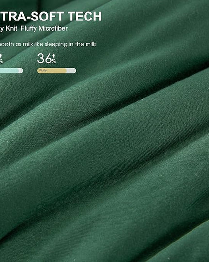 COTTEBED Forest Green Comforter Queen Size, Jersey Knit Cotton T-Shirt Feel Ultra-Soft Cute Cozy Lightweight Bedding Blanket Quilt Down Set & Pillowcase All Season Use Emerald Hunter Green,Full/Queen - LeafyLoom